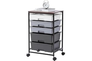 SYKIARIOL Storage Trolley with 5 Plastic Drawers, Rolling Storage Cart on Wheels, Multipurpose Utility Cart Organizer Unit for Living Room,Bedroom,School,Beauty, Easy Movement, Grey