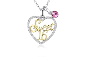 Bora Birthday Gifts to Girls Sweet 16 Necklace Pendant 16th Birthstones Necklace Good Luck Necklace Heart Crystal Jewelry for Personalized 16 Birthday Gift Idea for Daughter Friends