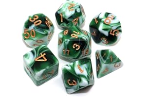 Creebuy DND Lot de 7 dés polyédriques pour Donjon et Dragons D&D Pathfinder MTG Vert et Blanc