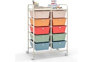 TANGZON 10 Drawers Storage Cart, Rolling Utility Cart with Lockable Wheels, Multipurpose Mobile Organizer Trolley for Home Office Stationery Beauty & Salon (Macaron)