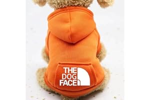 GOWFEW The Dog Face Felpa con cappuccio per cani, cappottino invernale in morbido pile, con stampa "The Dog Face" (arancione, taglia XS)