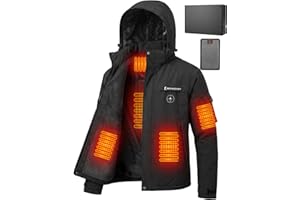 Brimekey Veste Chauffante Homme avec Doublure Polaire, Batterie HD 20000mAh 7.4V, 6 Zones de Chauffe et 3 Températures, Blouson Chauffant Homme d'hiver Imperméable et Coupe-vent pour Camping, Ski