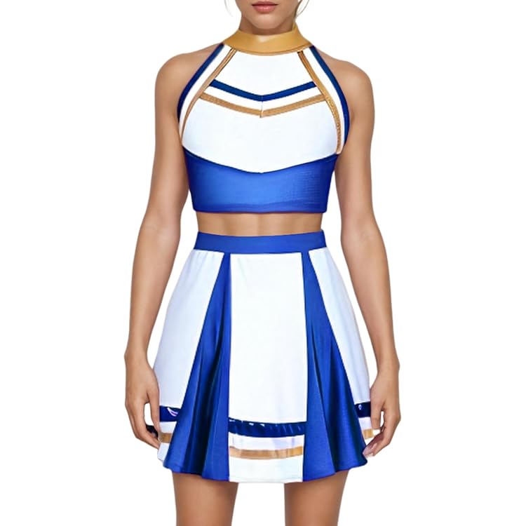 FEESHOW Cheerleader Kostüm Für Frauen – Crop Top Mit Faltenrock Für Party & Cosplay