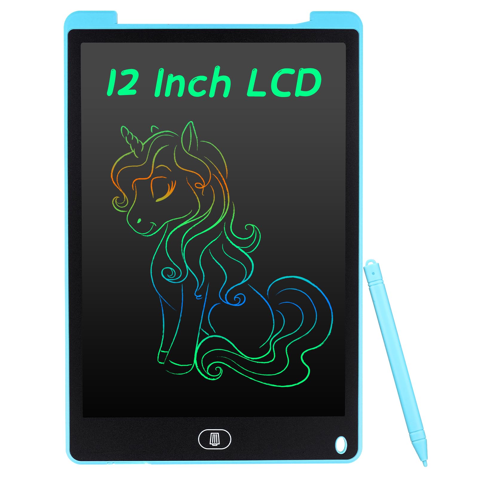Coolzon Tableta de Escritura Color LCD 12 Pulgadas, Pizarra Digital Infantil, Portátil Tableta Gráfica Dibujo Borrable para niños y Adultos con Botón de Bloqueo para Hogar Escuela Oficina, Azul Claro - 1