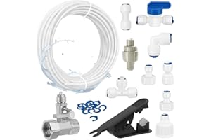 VEUWOLM 15m Wasserzulaufleitung Universal Anschluss-Set für Nevera, 25 Piezas Kit Conector Manguera Refrigerado de 1/4" (Tipo T+I+L + Válvula de Paso + Válvula Reductora de Presión + Cortatubos)