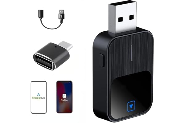Pozxiol 2 en 1 Adaptateur CarPlay sans Fil -Compatible avec IPhone et Android Auto sans Fil, USB/Type-C, Mini-Stable sans Délai, Plug and Play, iOS 10+ et Véhicules Compatibles CarPlay