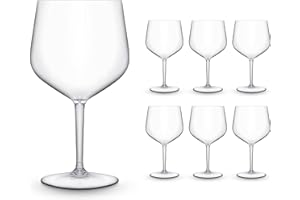 BRYNA BY AMZ BETTER BRYNA - Set 6 Piezas Vasos GIN 75 cl de Policarbonato (Plástico Rígido), 100% Diseño Italiano, Vasos Irrompibles, Copas de Vino Reutilizables y Lavables, Transparente
