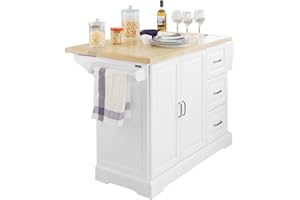 SoBuy FKW41-WN Wyspa Kuchenna na Kółkach Stolik Barowy na Kółkach Biały