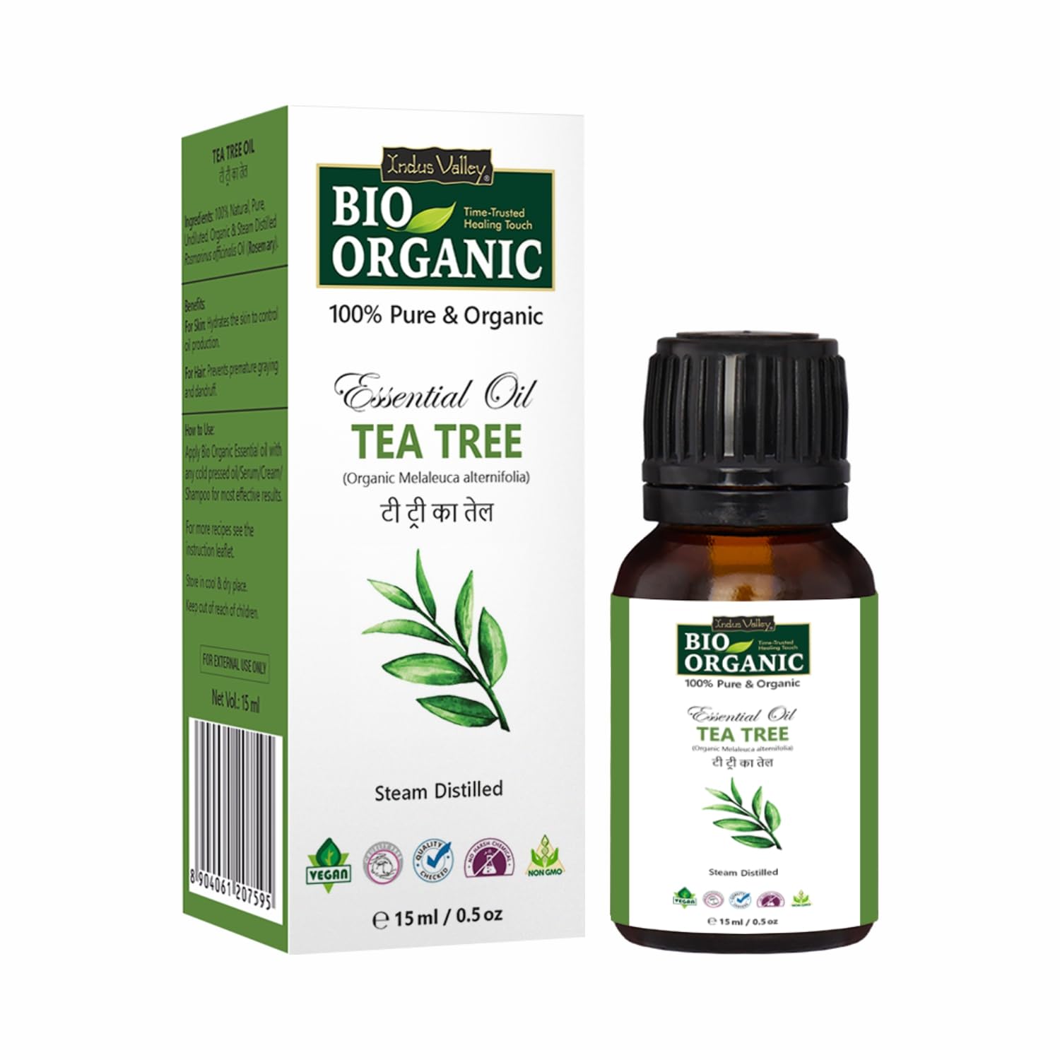 Indus Valley 100% Pure Natural & Organic, Undiluted Tea Tree Essential Oil with Therapeutic Grade & Glass Dropper for Skin, H