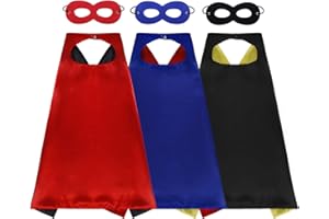 HEVEER Capa y Máscaras de Superhéroe 3 Piezas Capas 3 Piezas Máscaras de Cosplay de Niños y Niñas para Halloween Carnaval Fiesta de Baile Cumpleaños