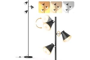 SIBRILLE 36W LED Intégré Lampadaire sur Pied Salon, Moderne Lampadaire LED à 3 Lumières avec Interrupteur à Pied, 3 Températures de Couleur Lampadaire Noir Lampe de Lecture Haute pour Salon Chambre Bureau