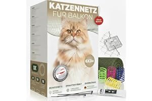 WOOWOOD Katzennetz für Balkon (Ohne Bohren)- mit Klebehaken & Silikonkleber - Katzennetz Drahtverstärkt - Katzenschutznetz Wetterfest - Katzennetz Fenster Katzengitter - Katzennetz Balkon (6X3m)