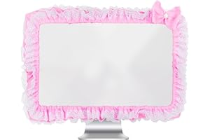 Kingshion 58,4 cm - 68,6 cm (23 - 27 Zoll) große Computer-Monitorabdeckung mit niedlicher elastischer Stifttasche, Schleife, TV-LCD-Bildschirm, Dekoration, Staubschutz, Spitzenstoff, Rosa