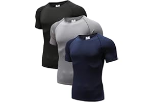 HOLURE Men's (1 or 3 Pack or 5) Cool Dry Compression Short Sleeve Sports Baselayer T-Shirts Tops
