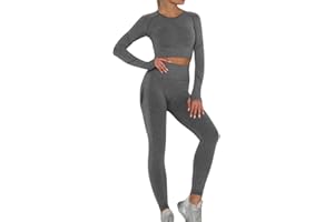 Dihope Ensemble de Sport Femme 2 Pièces Survêtements Stretch Top Manches Longues et Slim Fit Pantalon Legging Tenue de Sport Élastique Fitness Jogging Yoga Course