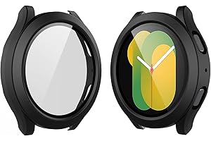 Yolin 2 Pack Hard Protective Case with Tempered Glass Screen Protector Compatible Samsung Galaxy Watch 5/4 40mm, PC Ultra-Thin All-around Cover For Galaxy Watch 4/5 40mm (2 Black)