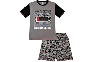 THEPYJAMAFACTORY Boy's Not Sleeping Just Recharging Short Cotton Pyjamas Grey Red
