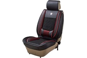 JSCARLIFE PU Leather Auto Car Seat Covers Universal Car Seat Cover Cushion Back Support Waist Massage (Black)