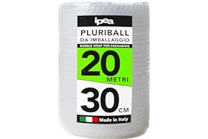 IPEA Pluriball per Imballaggio e Spedizioni – Rotolo da 20 Metri x 30 cm – Made in Italy – Bolle Aria per Protezione, Imbottitura, Confezionamento Oggetti, Trasporto – Antistrappo Antiurto - 55 gr/mq