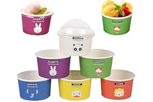 Liuer 60PCS Vasos de Papel Desechables Tazas de Fiesta Vasos Carton de Colores 7 Ounces Tazas de Postre para Yogurtera Heladera Hacer Helados(Dibujos Animados Modelo)