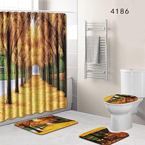 BYLE Plant Landscape Bathroom Shower Curtain Mats Toilet Cover Feet Four-Piece, Shower Curtain 180Cmx180Cm+ Toilet Mat Mats 3 Piece Set