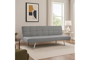 EVERGREENWEB MATERASSI & BEDS EVERGREENWEB - Divano Letto Clic Clac 3 Posti in Tessuto Imbottito colore Grigio, Design Moderno, Schienale Reclinabile e Trasformabile in Comodo Letto con Materasso in Foam, Gambe Cromate, BRIGITTE