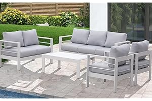 ‎GLP GLP Gartenmöbel Set Aluminium für 6-7 Personen, Terassenmöbel Wetterfest mit Sofa, Tisch, Hocker & Kissen, Gartenlounge Set für Innen- und Außenbereich (Weiß & Hellgrau)