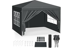 WOLTU Pawilon Pop-up, wodoszczelny, składany pawilon przeciwsłoneczny, ze ścianami bocznymi, pawilon ogrodowy na taras, kemping, festiwal, namiot pagodowy z metalowej ramy Oxford, 3 x 3 m, antracyt