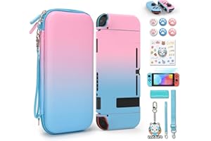 IA INNOAURA Étui Switch pour NS Switch, Switch Sac, innoAura 16 en 1 Kit D'accessoires Switch avec Étui Transport Switch, Coque Protection Switch, Protecteur D'écran Switch, Étui Jeu Switch (Dégradé Rose-Bleu)