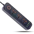 Tycom Power Strip Surge Protector with USB- Extension Cord Flat Plug with Widely 3 AC Outlet and 4 USB, Small Desktop Station with 6 ft Power Cord, Compact Socket (A01 Black)