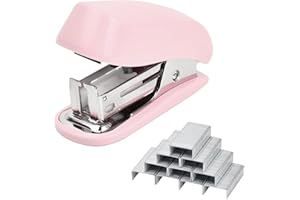 FYHJNC Effortless Portable Stapler Set with 830 26/6 Staples, Built-in Remover, 2-12 Sheet Capacity for Student Office Travel (Pink)