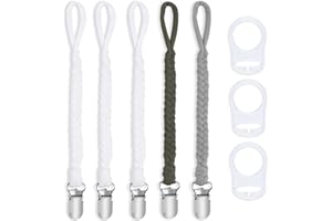 ABirdon 5Pcs Baby Dummy Clip Strap with 3 Button Ring Soother Adapters, Neutral Infant Pacifier Chain Teething Toys Holder for Boys and Girls