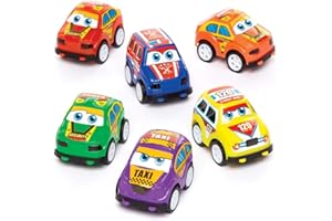 Baker Ross Mini macchinine a retrocarica (confezione da 6) - Mini veicoli in colori assortiti, perfetti per buste sorpresa o come regalini per bambini