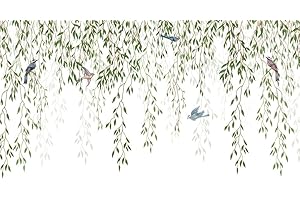 ROMCADE Green Leaves Wall Stickers Plants Wall Decals DIY Wall Art Bedroom Living Room TV Background Wall Decor Removable Tree Branch Mural Stickers for Restaurant Classroom Offices Decoration (Bird)