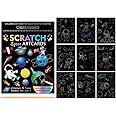 AK Store Colorful Space Astronaut Theme Magic Scratch Paper Art Cards, DIY Art Book with Wooden Stylus Scratching Tool for Kids, Girls, Boys Birthday Gifts