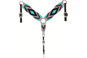 Cheval's International Western Collier de poitrine pour cheval en mohair fait à la main en laine et cuir de qualité supérieure, réglable, durable et confortable pour chevaux – Aqua Noir et gris, Cob