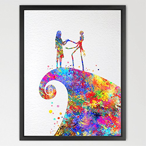 Dignovel Studios A3 Jack Skellington and Sally The Nightmare Before Christmas watercolour Halloween Wall Artwork Wedding Gift Tim Burton Birthday gift ideas N164-Unframed