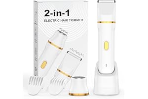 SMITY Rasierer Damen, Gesichtshaarentferner für Frauen 2 in 1 Intimrasierer für Frauen, 2 Aufsätzen und Präzisionskamm für Arm & Bein & Bikini, IPX7 Wasserdicht Einfache Reinigung