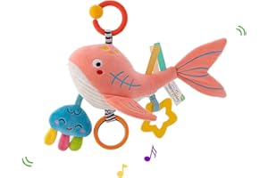ECOSTAR 1618 Juguetes Colgantes para Carrito con Música, Mordedor, Peluche, para Bebés de 0 a 24 Meses (Ballena)