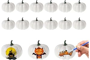 ANIEPAA Herbstdeko Kürbis, Künstliche Kürbis Deko, 12pcs Herbstdeko Halloween Kürbis, Kürbisse Deko Weiß, Kunststoff Kürbisse für Halloween Thanksgiving Herbst Dekoration Garten Kunst Skizzieren (Weiß)