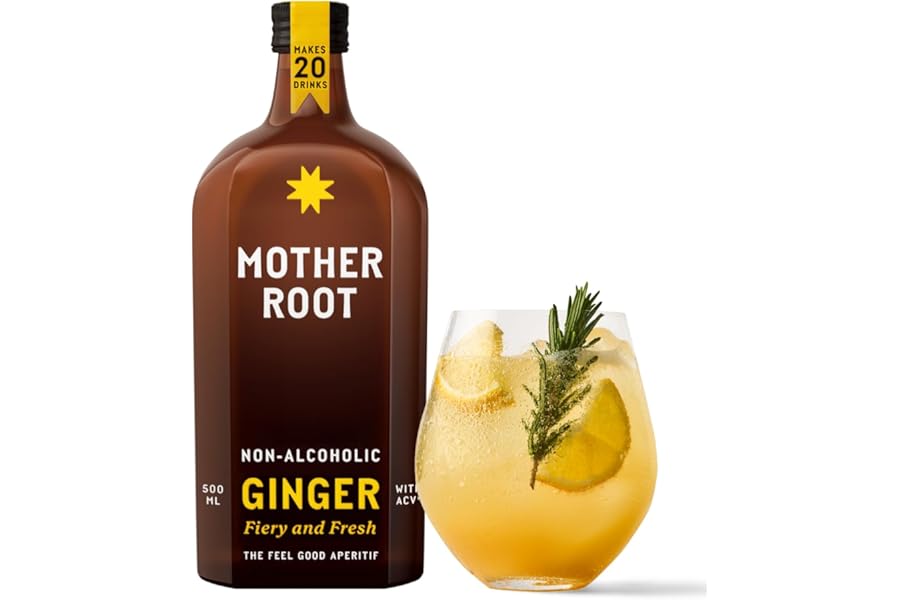Mother Root Ginger (500ml) | Award-Winning Fiery + Fresh Alcohol-Free Aperitif | As Seen on Dragons’ Den | Benefit Rich Ginger & ACV | Bold, Complex & Delicious | 20 Drinks | Exclusive Recipe Booklet