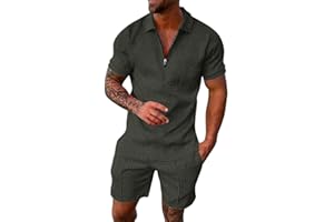 EQWIGKEIT Herren Trainingsanzug Set Lässig Sportanzug Casual T Shirts Und Kurze Hose Jogginganzug Herren Set Baggy Freizeitanzug 2 Teiliges Bedruckter Polo Hemd Set Casual Sommer Anzug Herren