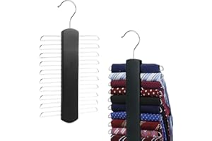 Kaizuca 2 Piece Wooden Tie Hanger, Swivel Tie Racks, Tie Belt Rack, with 20 Metal Partitions and 360 Degree Rotating Clothes Hook, for Hanging Belts, Tie, Scarves, Neckties and More (Black)