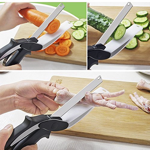flintronic Gemüseschneider 2-in-1 Küchenschere und Küchenmesser mit Integriertem Schneidebrett Nahrungsmittelzerhacker - 5