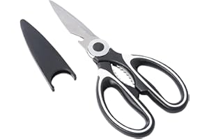 JANZOOM Heavy Duty Kitchen Scissors,Sharp Kitchen Scissors with TPR Grip,Multipurpose Kitchen Shears for Chicken,Poultry Meat,Vegetables,Nuts,Herbs,BBQ,Bottle & Jar Opener (Black)