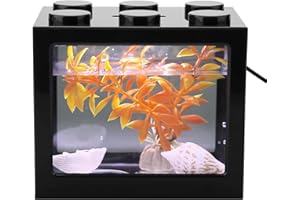 QCWWY Acryl-Mini-Aquarium, Aquarium-Starter-Kits, Mini-Aquarium, Reihenaquarium, Stapelbarer Würfelbehälter, Desktop-Mini-Aquarium, Schale mit USB-LED-Licht(Schwarz)