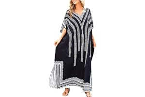 Snyemio Robe de Plage Femme Tunique Caftan Grande Taille Kaftan Bohème Maxi Longue Fluide Eté