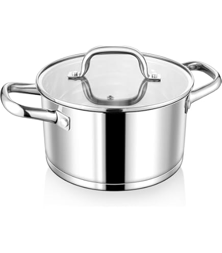 TEAMFAR Kookpan groot, 24 cm, 3-laags roestvrij staal, 5,7 l pan met glazen deksel voor alle warmtebronnen, soeppan, pastoepan, inductie voor koken, gepolijst roestvrij staal en ongecoat, gezond