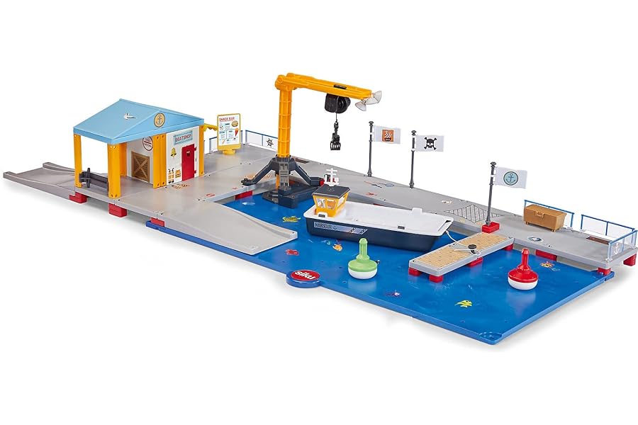 siku 5512, Pier, Plastic, Multicolour, 2 base plates for combination with other pieces, Work boat, Buoys, Snack bar, Jetty, Crane, Easy assembly