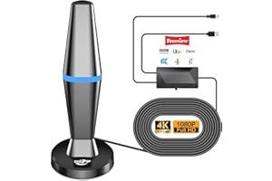 DGUPSP TV Aerial, Freeview Indoor TV Aerial with 560+ Miles Range 360° Reception, TV Antenna Indoor with Signal Booster & Magnetic Support Base, Support 4K 1080P VHF/UHF/DAB Radio and All TV